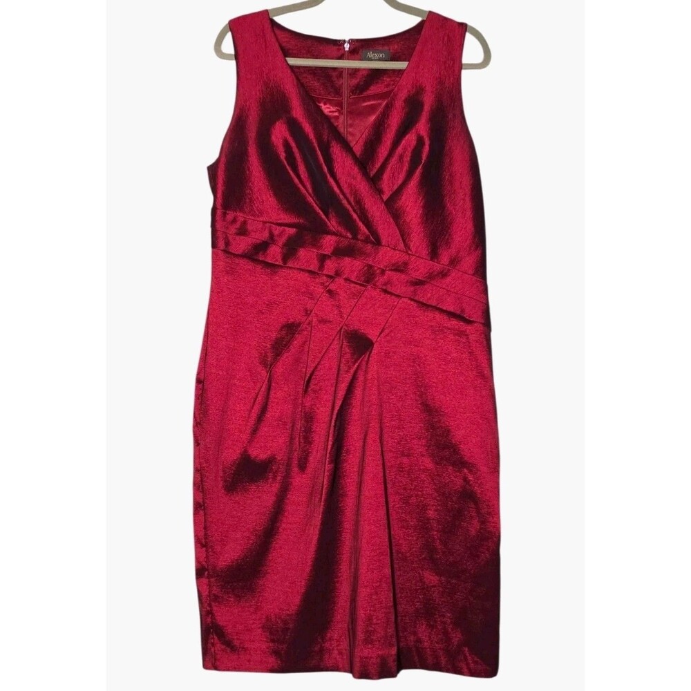 Alexon Tag: UK-16 / EUR-42 / US-12 Red Shimmer Surplice Asymmetrical Waist Dress
